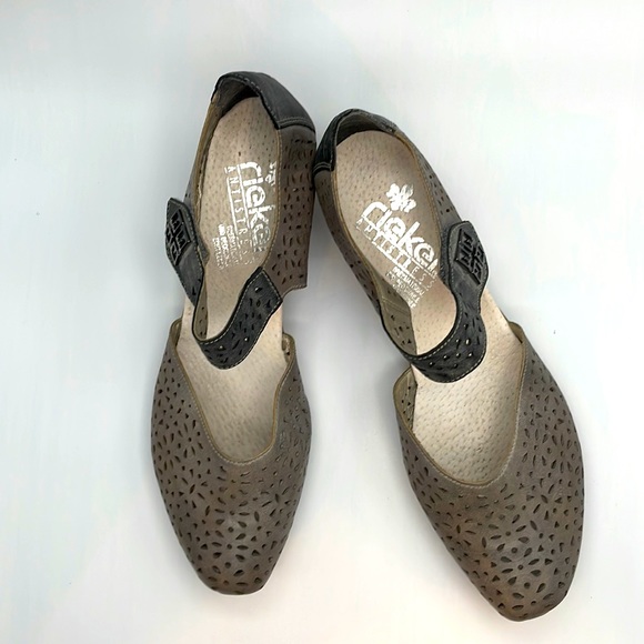 Rieker Mary Jane Perforated Low Heel Shoes - Picture 4 of 14